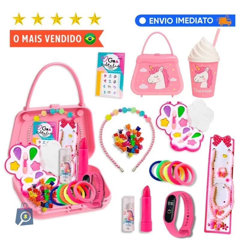 Kit Infantil Criança De Maquiagem Com Maletinha Make Linda Completa