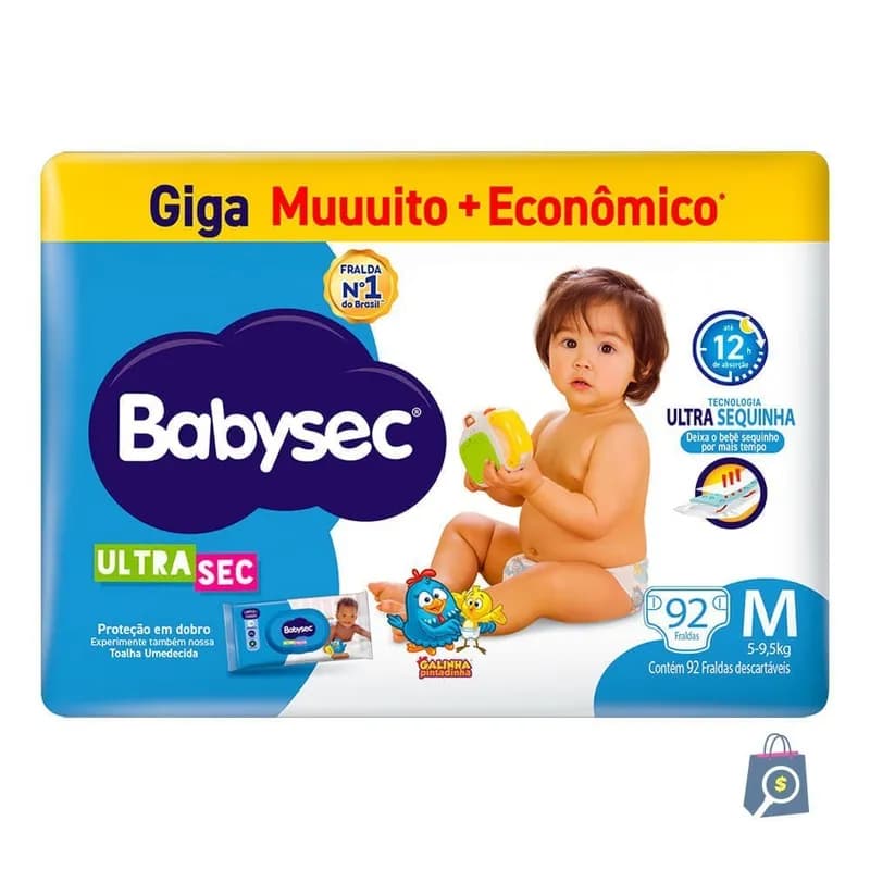 Fralda Descartável Babysec Galinha Pintadinha Ultrasec Giga M 92 Unidades