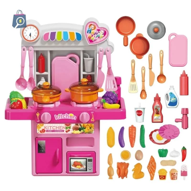 Cozinha Infantil Completa de Brinquedo com Luz e Som Sai Água Geladeira Fogão