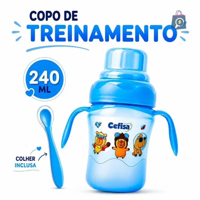 Copo Treinamento 240ml Antivazamento + Colher Silicone