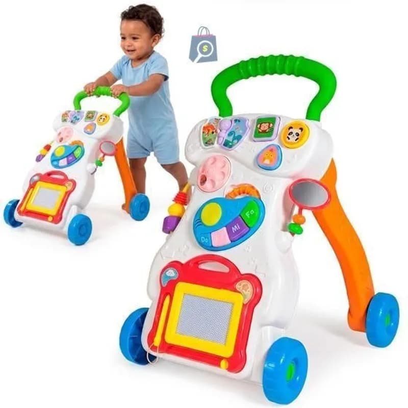Andador De Empurrar Infantil Didático Musical Educativo Interativo Bebê Branco, Rosa - Justfun Brinquedos