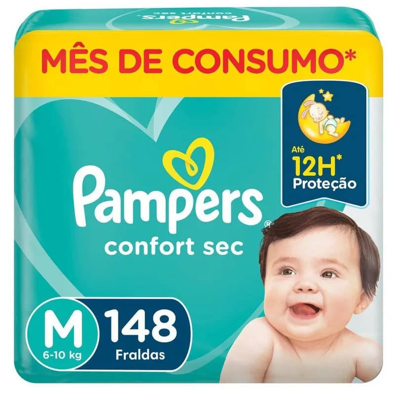 Fralda Pampers Confort Sec M com 148 Unidades