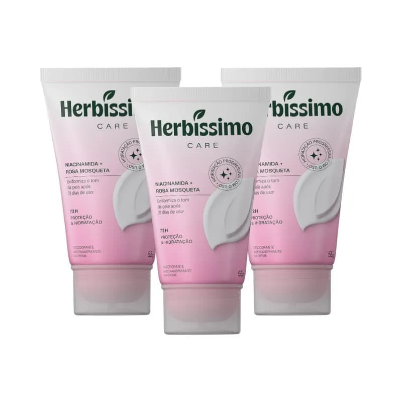 Kit Creme Desodorante Antitranspirante Herbíssimo Care Rosa Mosqueta