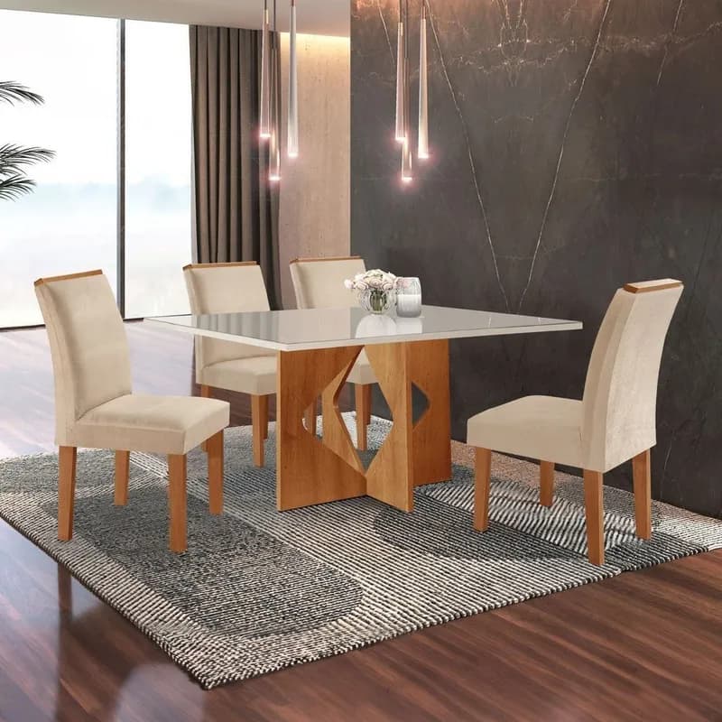 Conjunto Sala de Jantar Mesa Dakota Plus 120x80cm com 4 Cadeiras Laura