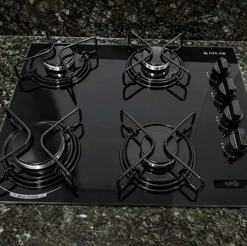Cooktop 4 Bocas Atlas Agile Up Mesa Vidro Mega Chama Bivolt