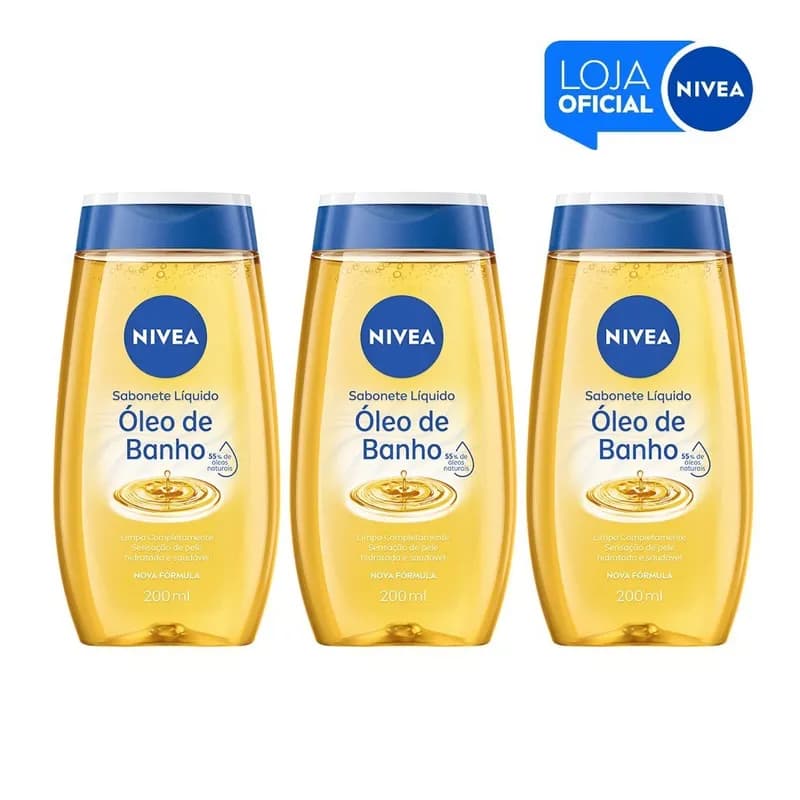 Kit NIVEA Sabonete Líquido Óleo de Banho 200ml - 3 Unidades