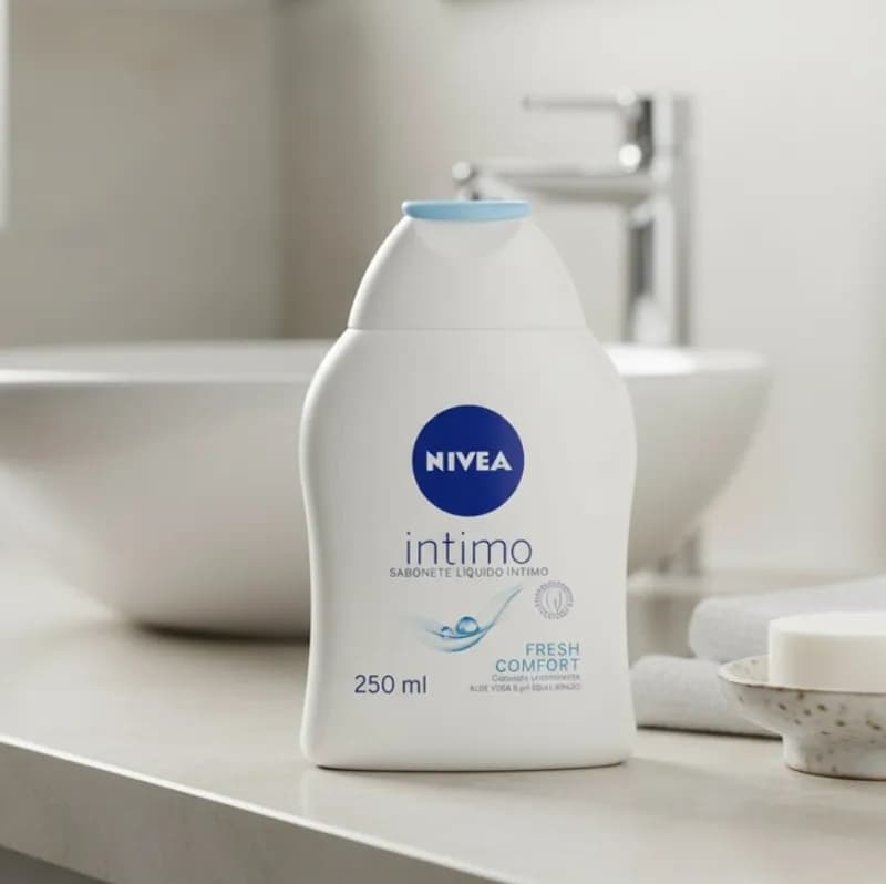 NIVEA Sabonete Líquido Íntimo Fresh Comfort 250ml, Limpeza Suave, Mantém pH Natural, Aloe Vera, Cuidado Refrescante, Uso Diário