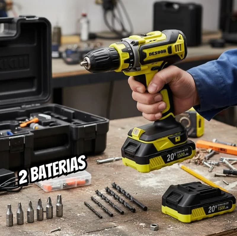 Parafusadeira DESOON 20V Com Motor de Cobre, Maleta e 13 Acessórios