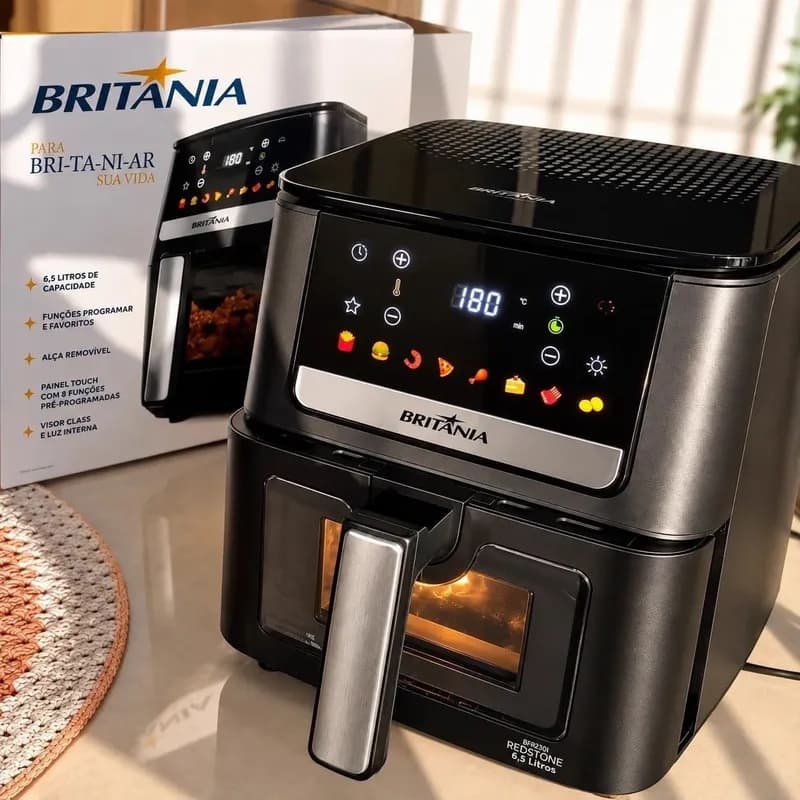 Air Fryer Britânia 6,5L 1700W 8 Funções Painel Digital Redstone BAF65A