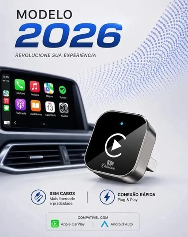 Adaptador Sem Fio CarPlay e Android Auto 2 em 1