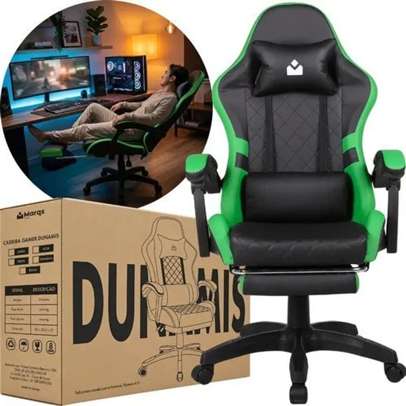 Cadeira de Escritório Gamer Ergonômica Dunamis Verde Marqs Home