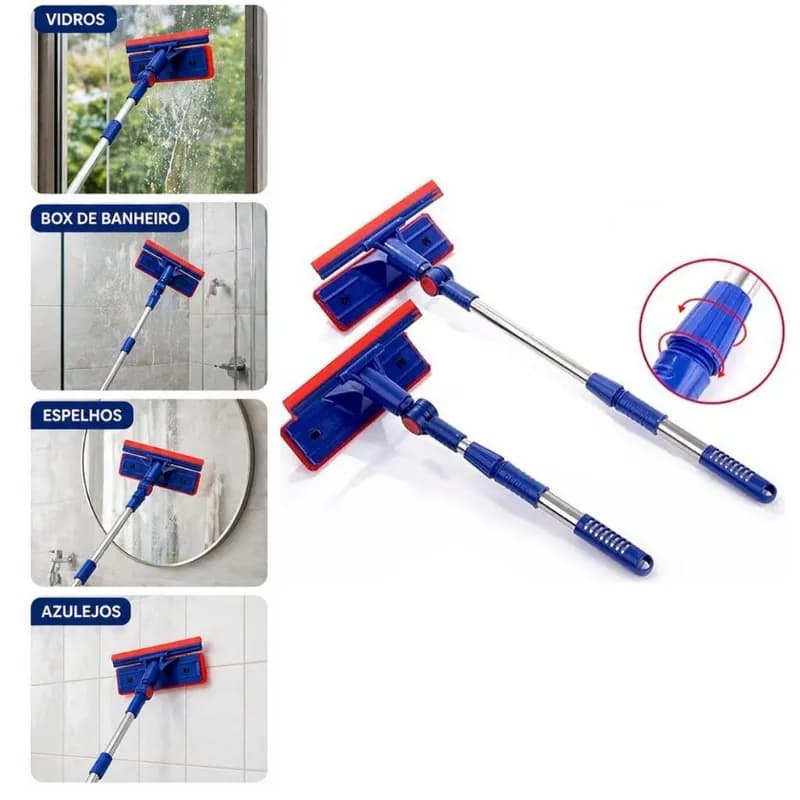 Limpa Vidro 2 em 1 MOP Extensível Esponja e Rodo