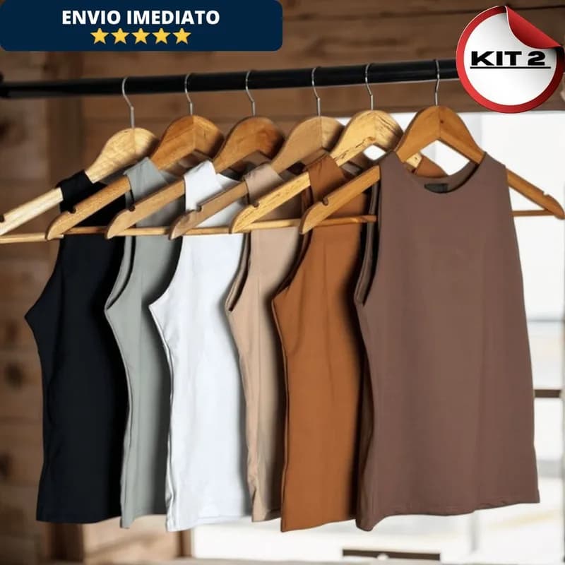 KIT 2 Regata Blusinha Feminina Suplex Duplo Básica