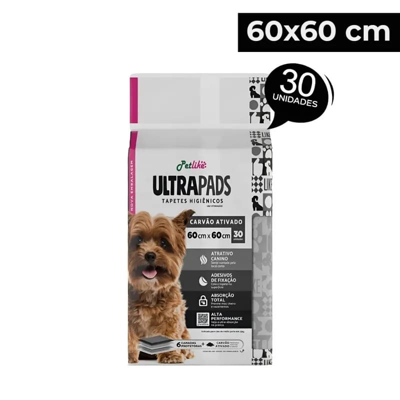 Tapete Higiênico Carvão Ultra Pads 60x60cm 30 unidades Petlike