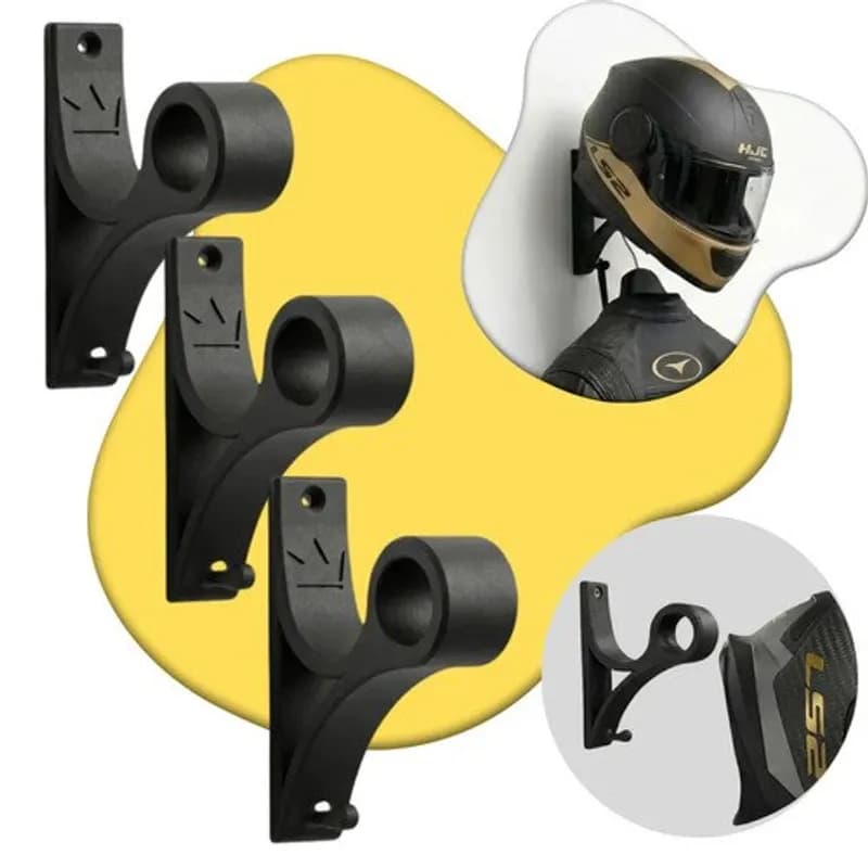 Kit 3 Suportes de Capacete de Parede Kingbr com Gancho Porta-Chaves Preto