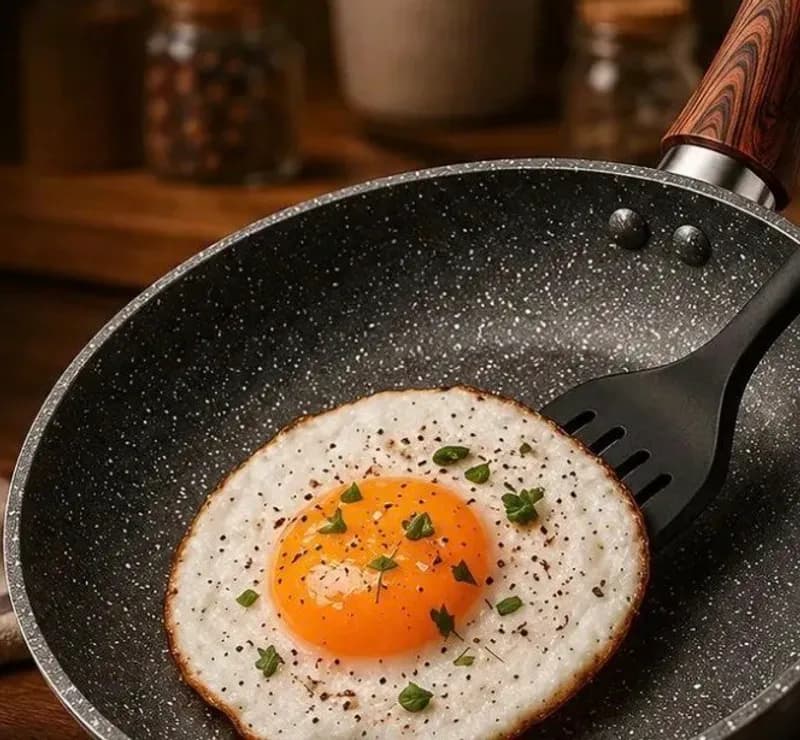Frigideira Antiaderente Cerâmica Granito 24cm com Espátula Cabo de Madeira para Indução, Cooktop e Fogão a Gás Viacruz