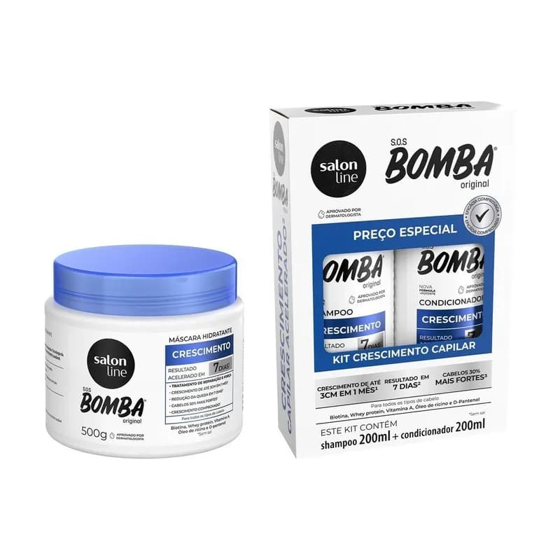 Crescimento Capilar S.O.S Bomba 200ml Máscara Hidratação Salon Line