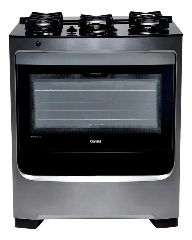 Fogão Consul 5 Bocas Cor Inox Com Mesa De Vidro E Grade De F 110v/220v