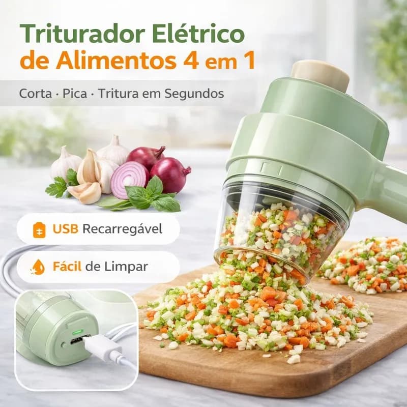 Triturador Elétrico 4 em 1 USB Sem Fio Cortador Mini