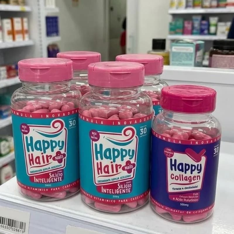 3x Happy Hair + Colágeno com Ácido Hialurônico