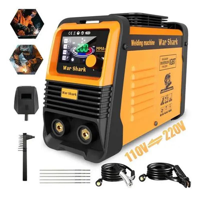 Máquina de Solda Inversora Portátil War Shark Bivolt 110V/220V MMA TIG Amarelo