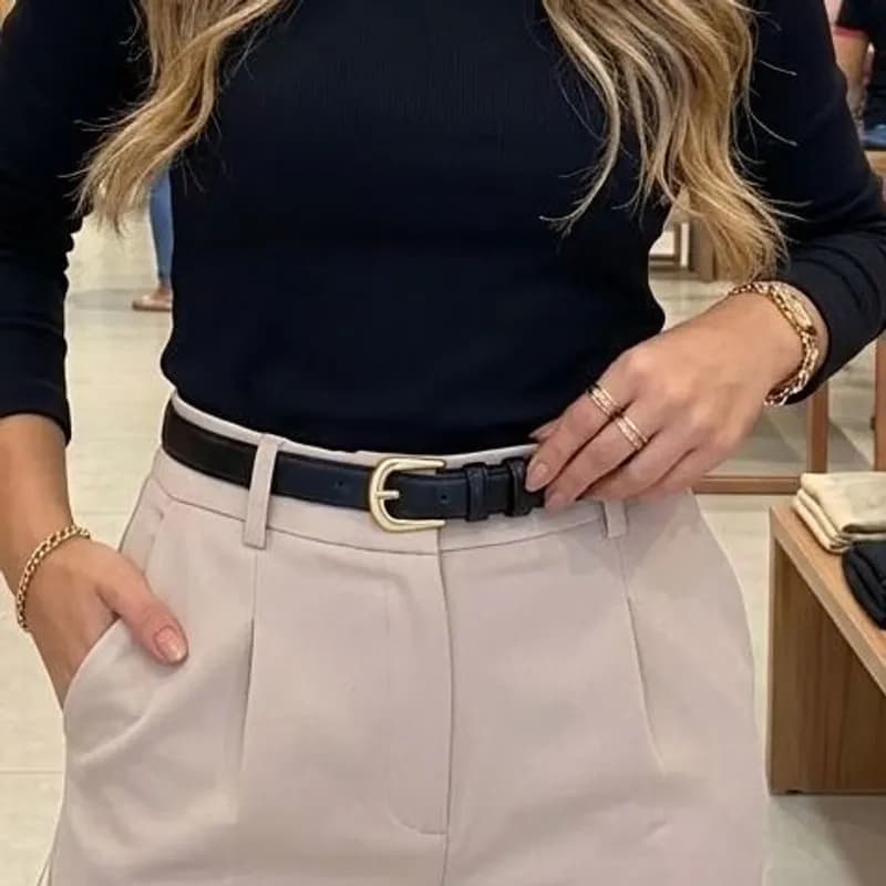 Cinto Feminino Fino Casual Social Elegante Ajustável Moda Preto Liso 110