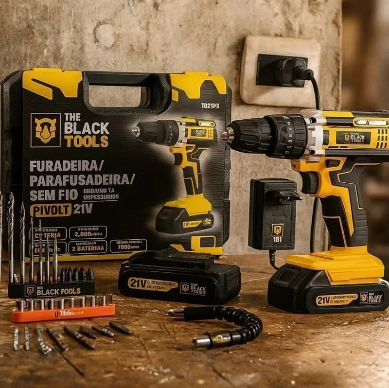 Parafusadeira Furadeira de Impacto The Black Tools Profissional TB-21PX com 2 Baterias e Maleta