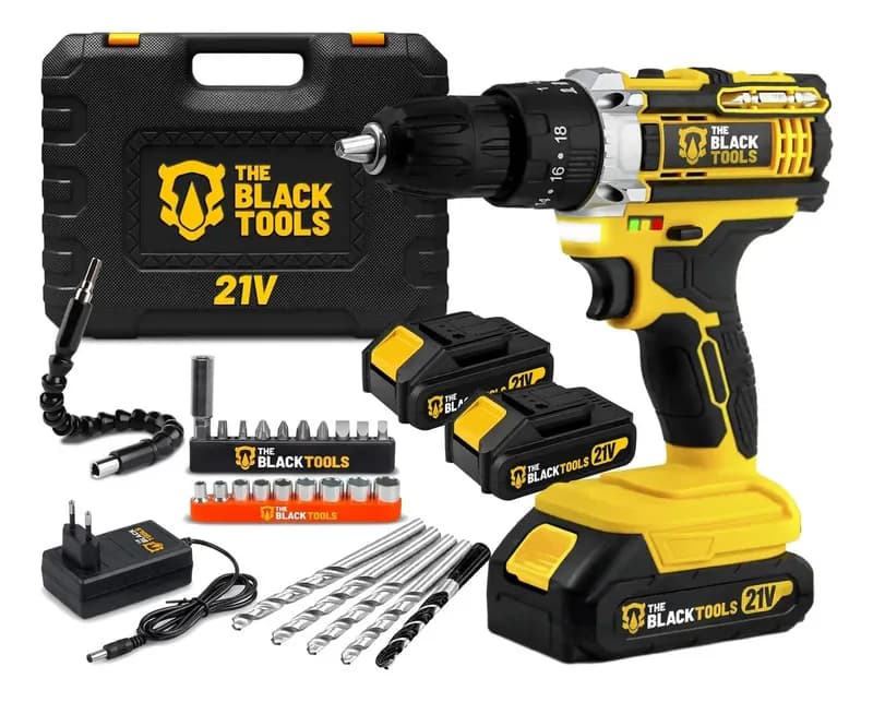 Parafusadeira Furadeira De Impacto The Black Tools Profissional TB-21PX 2 Baterias C/Maleta 60Hz