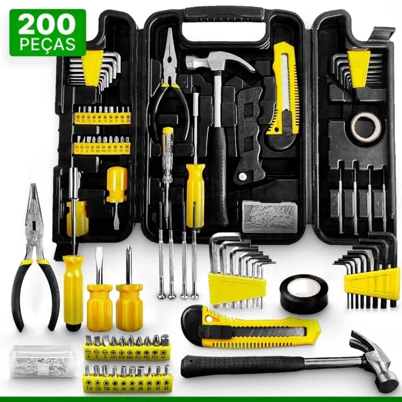 Kit Jogo de Ferramentas Completo 200 Peças com Soquetes e Chaves na Maleta