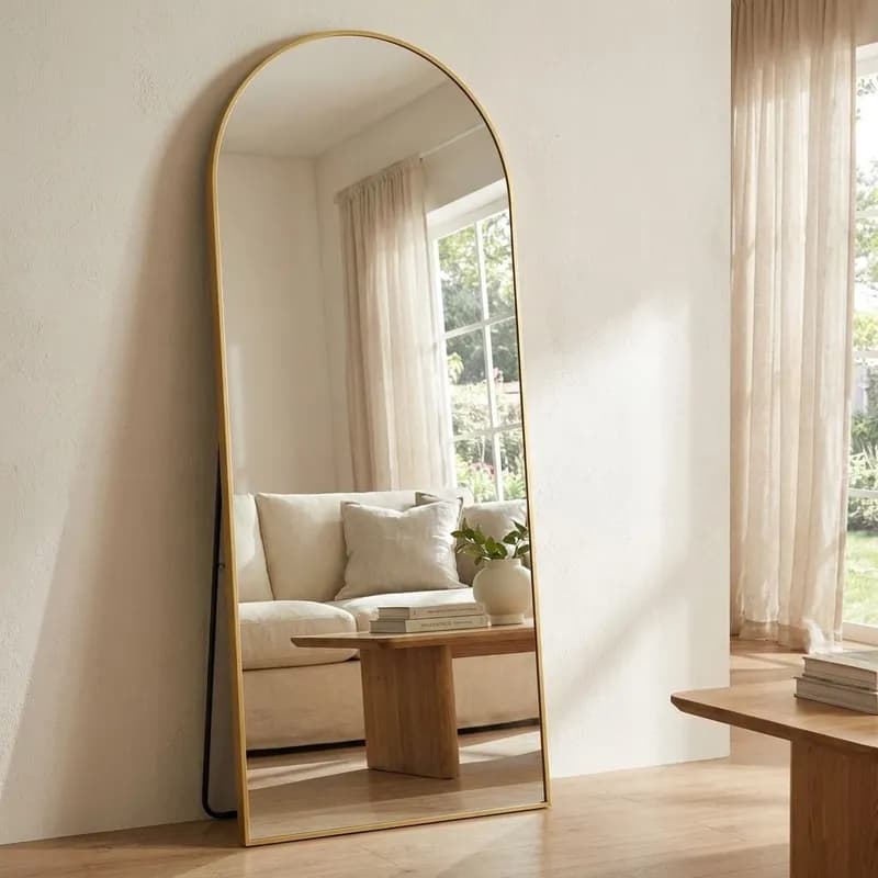 Espelho de Chão Corpo Inteiro Arco 150x40cm com Moldura Metálica Dourada