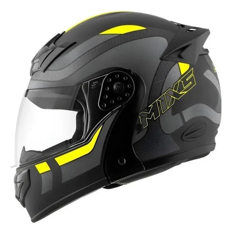 Capacete Escamoteável Mixs Gladiator Articulado Preto/Grafite/Amarelo Desenho Delta Tamanho 60