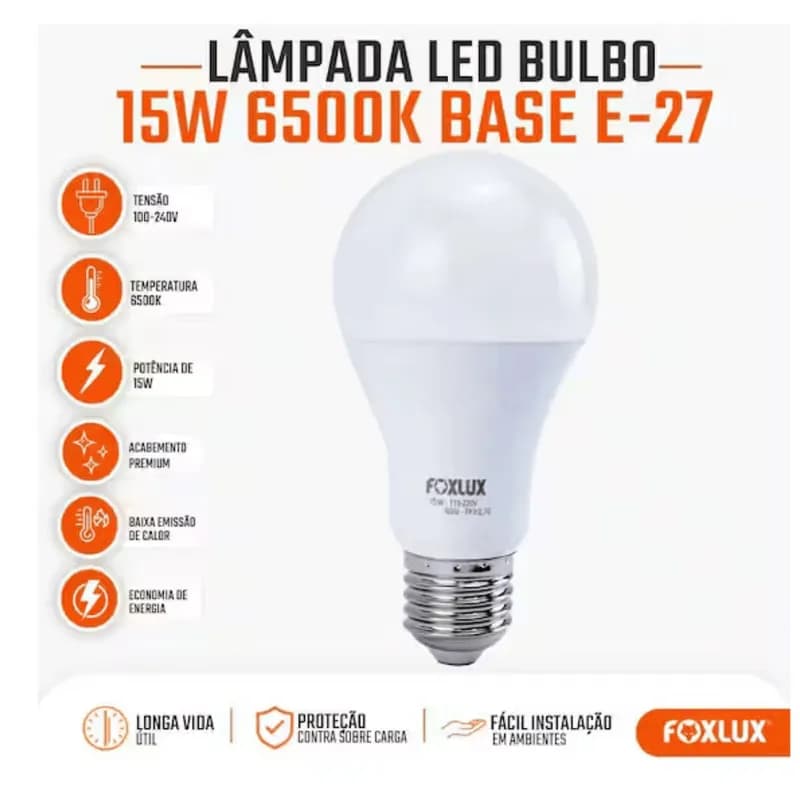 Lâmpada LED 15W Foxlux 6500K Branco Frio
