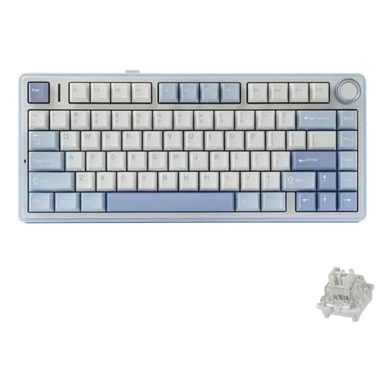 Teclado Aula F75 Sem Fio Mecânico Tri Mode Hot Swap Azul Sal Marinho Inglês US