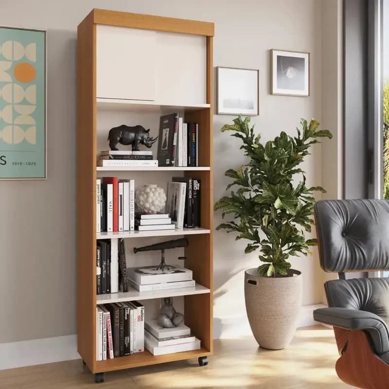 Estante para Livros com Portas 4 Prateleiras Cedro/Off White
