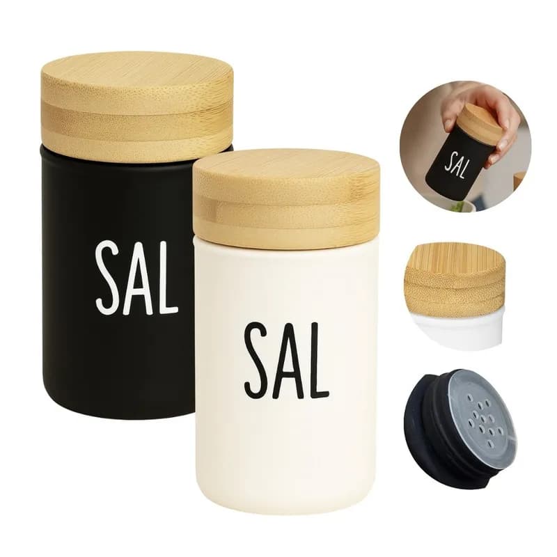 Portas Saleiros de Mesa 90ml Vidro Tampa Bambu