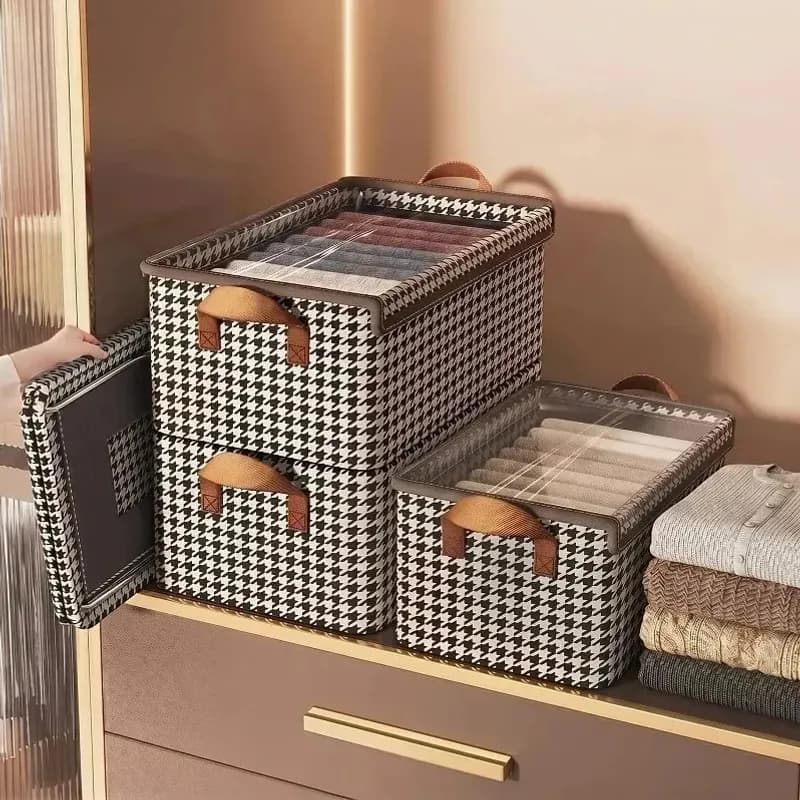 Kit 4 Caixas Organizadoras Dobráveis de Guarda-Roupa Padrão Xadrez