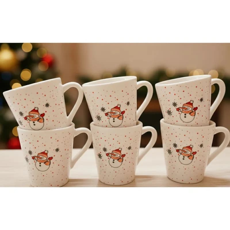 Kit 6 Xícaras Café 120ml Branca Chá Decorada Natal