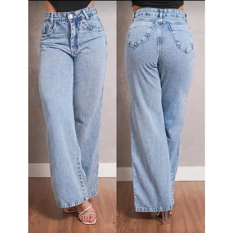 Calça Jeans Feminina Wide Leg Marmorizada Pantalona