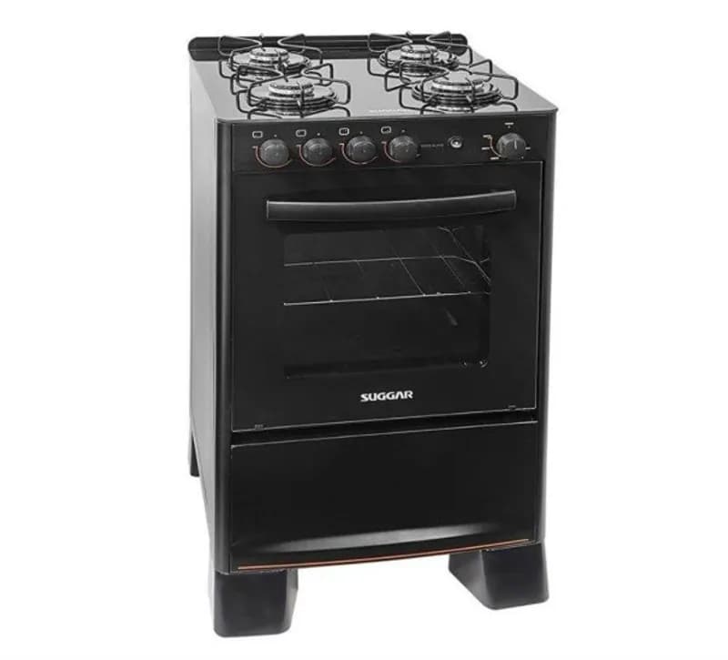 Suggar Fogão de Piso a Gás, 4 Bocas, Cook Glass, Acendimento Automático, Preto, FGVCG410PT, Bivolt