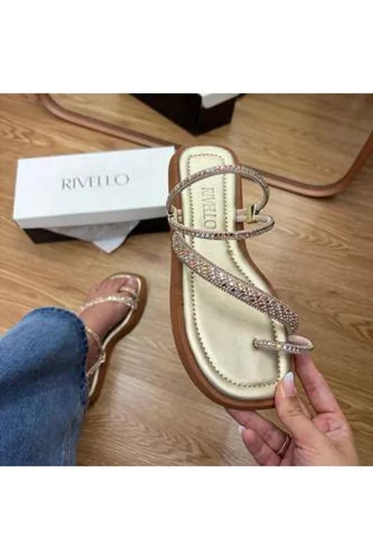 Rasteira Feminina Rivello com Strass e Brilho Casual Confortável