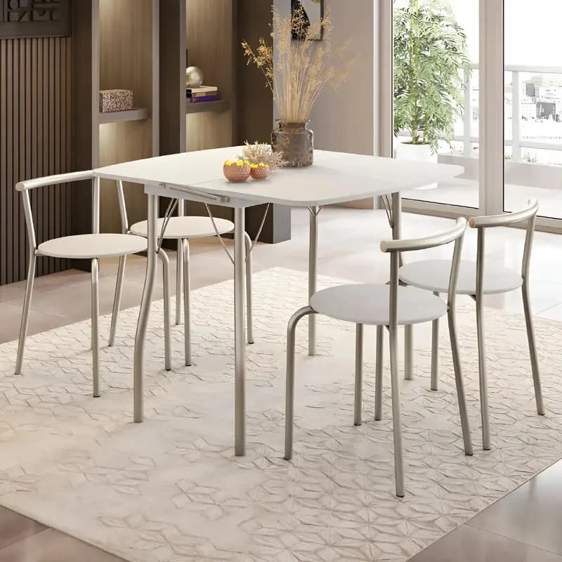 Conjunto Sala de Jantar Palermo Mesa 4 Banquetas Carraro Branco