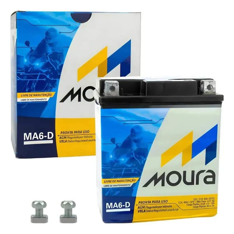 Bateria de Moto Moura MA6D 6Ah para CB, CBR 300, Fazer e CBX 250 Twister até 2008
