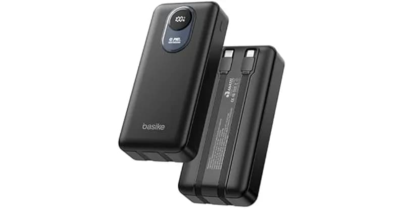 Basike Power Bank 20000mAh com 2 Cabos Integrados Preto