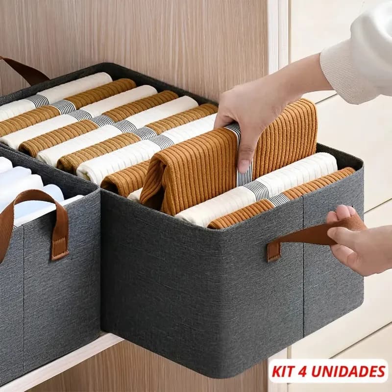 Kit com 4 Caixas Organizadoras de Guarda-Roupa Dobráveis