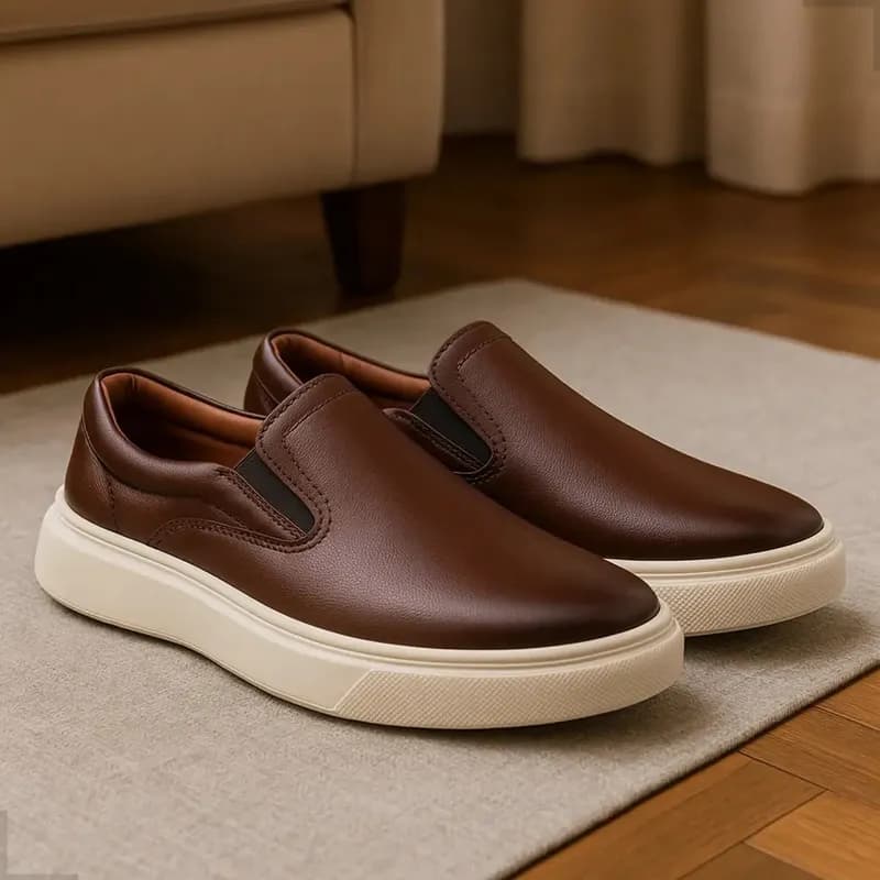 Tênis Slip On Iate Masculino Couro Confortável