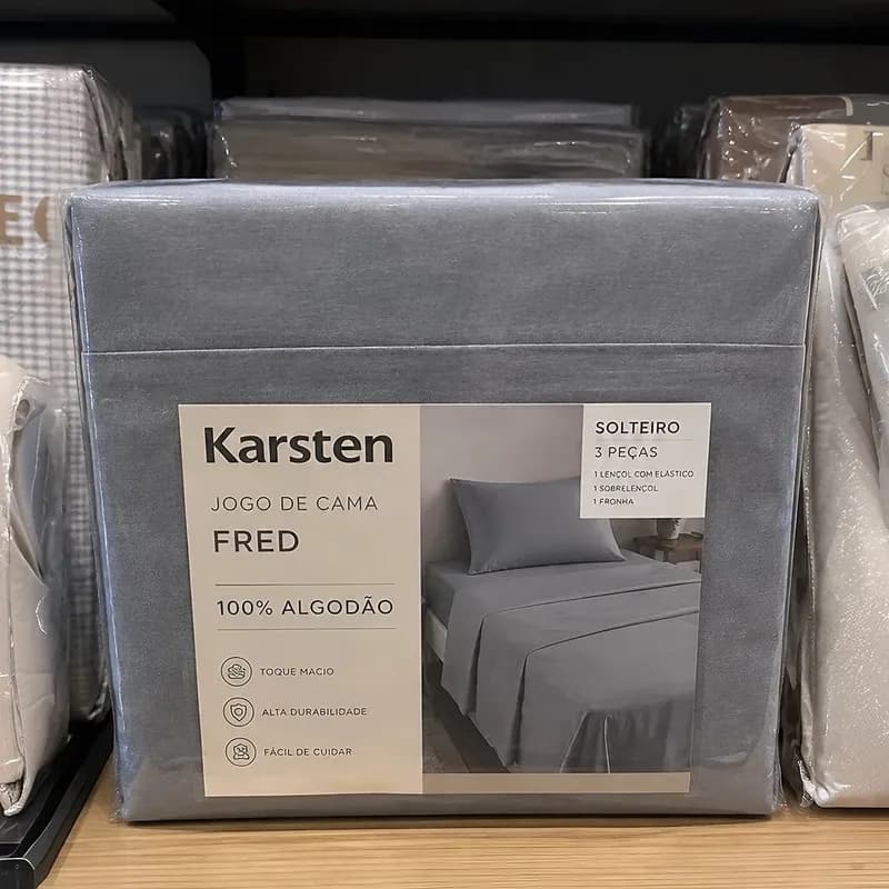 Jogo de Cama Solteiro Fred 100% Algodão 3 Peças Cinza Karsten