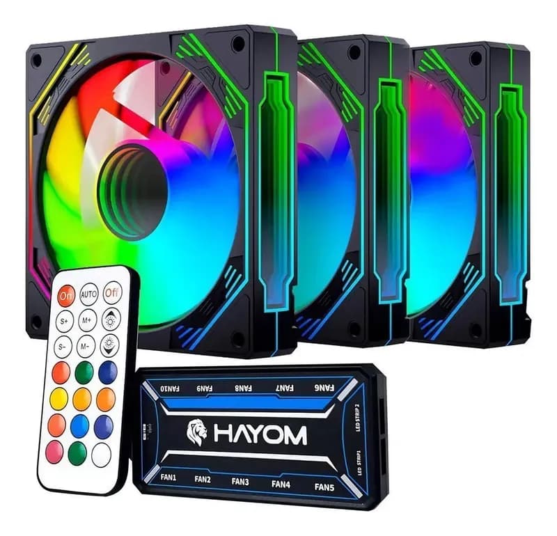 Kit 3 Coolers RGB Hayom 120mm com Controladora Preto FC1308