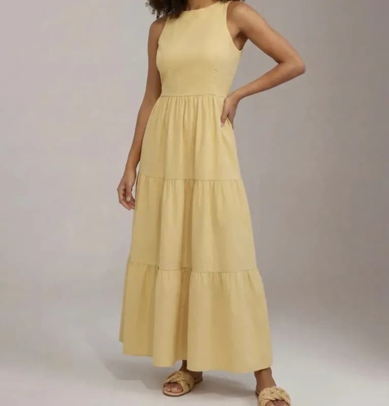 Vestido Midi Três Marias Viscose Linho Com Bolsos Laterais