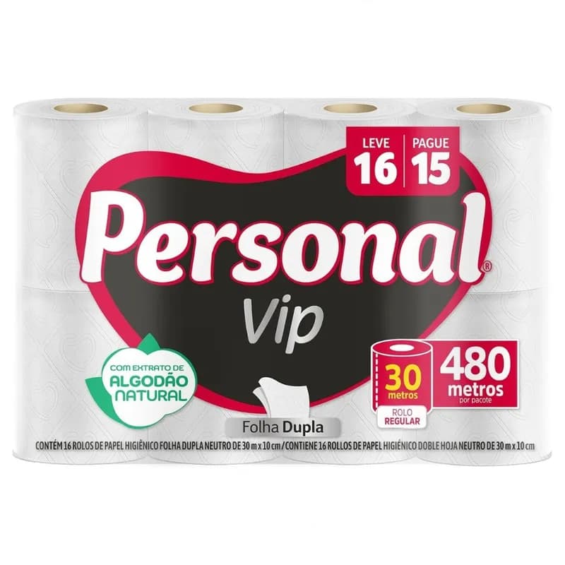 Personal Papel Higiênico Vip Folha Dupla, 16 Unidades Branco