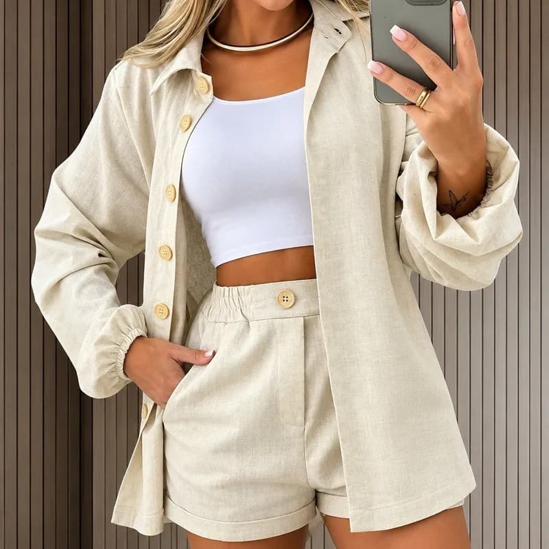 Conjunto Linho Feminino Camisa e Short